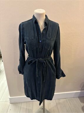 Velvet Heart Washed Navy Long-Sleeve Shirt Dress with Tie